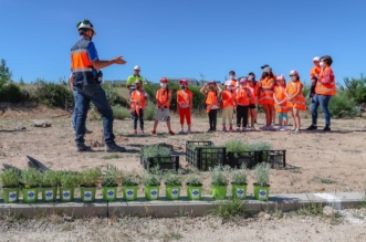 Los escolares de Barruecopardo plantan arboles en la mina de Saloro 1