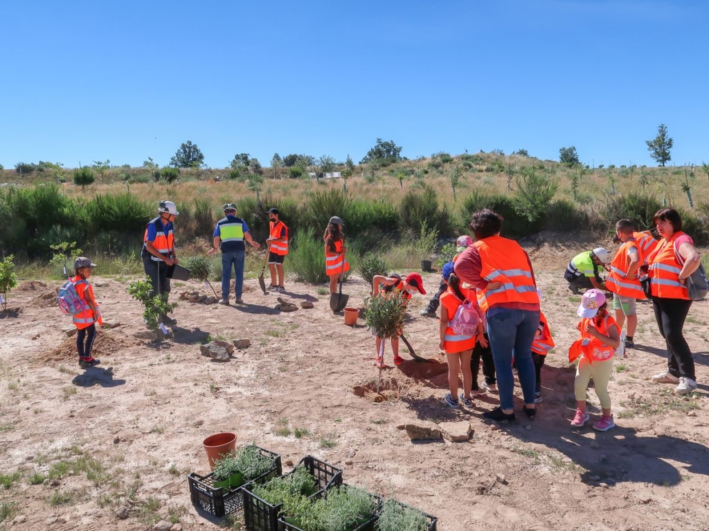Los escolares de Barruecopardo plantan arboles en la mina de Saloro 2